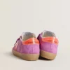 Super-Star pour femme en daim fuchsia avec étoile et languette de talon en cuir laminé orange fluo