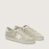 Super-Star pour femme en daim gris clair avec étoile en cuir blanc