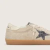 Super-Star pour femme en daim gris glacé avec étoile pailletée argentée et languette de talon en cuir