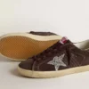 Super-Star pour femme en daim marron avec étoile pailletée argentée