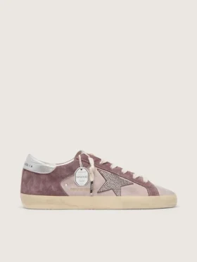 Super-Star pour femme en daim rose pâle avec étoile en daim et languette de talon platine