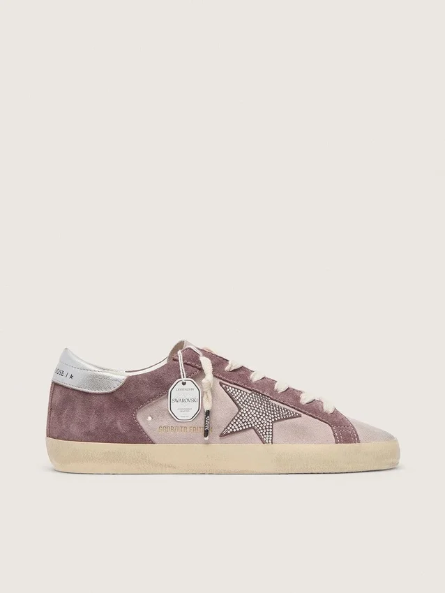 Super-Star pour femme en daim rose pâle avec étoile en daim et languette de talon platine