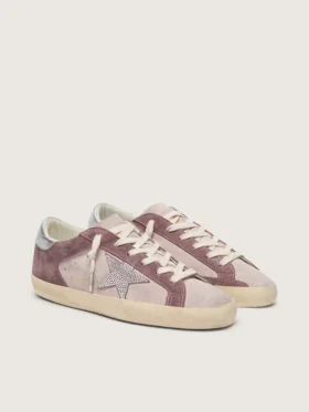 Super-Star pour femme en daim rose pâle avec étoile en daim et languette de talon platine
