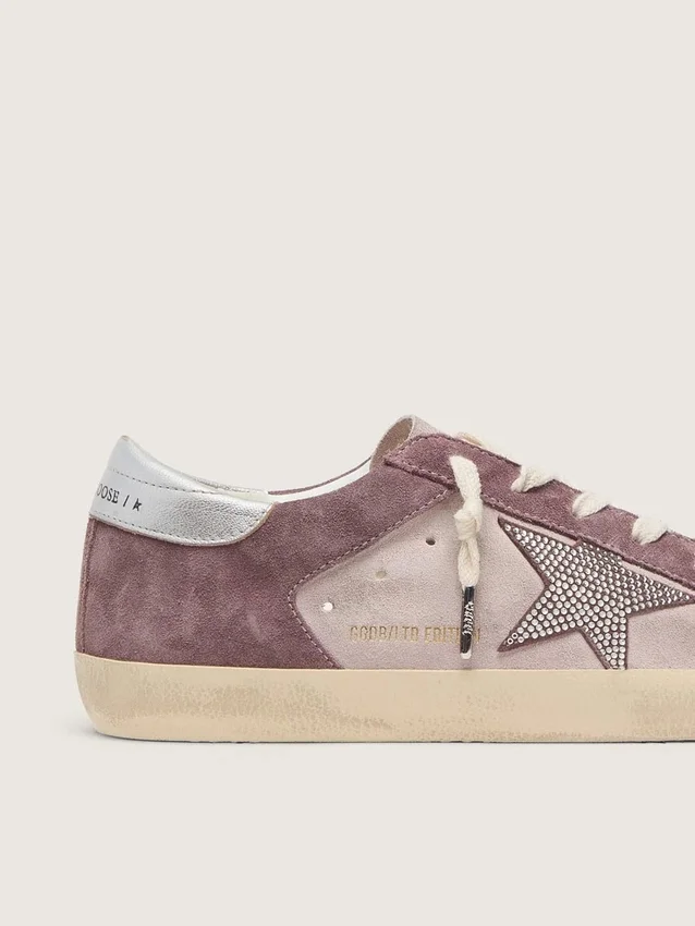 Super-Star pour femme en daim rose pâle avec étoile en daim et languette de talon platine
