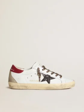 Super-Star pour femme en nappa avec étoile pailletée et languette de talon en nappa rouge