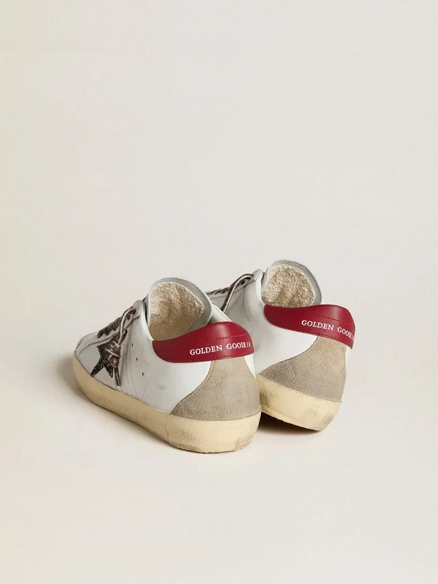 Super-Star pour femme en nappa avec étoile pailletée et languette de talon en nappa rouge