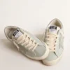 Super-Star pour femme en nappa bleu ciel avec étoile et languette de talon en cuir gris