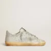 Super-Star pour femme en nubuck blanc vieilli, ornée de cristaux Swarovski