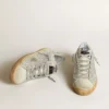Super-Star pour femme en nubuck blanc vieilli, ornée de cristaux Swarovski