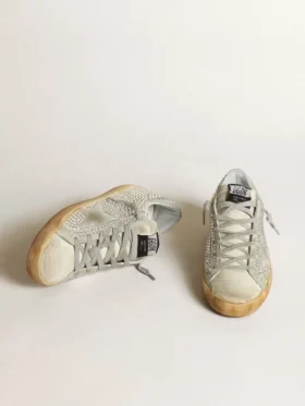 Super-Star pour femme en nubuck blanc vieilli, ornée de cristaux Swarovski
