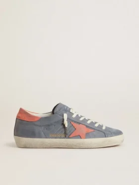 Super-Star pour femme en nubuck bleu avec étoile et languette de talon en daim rose