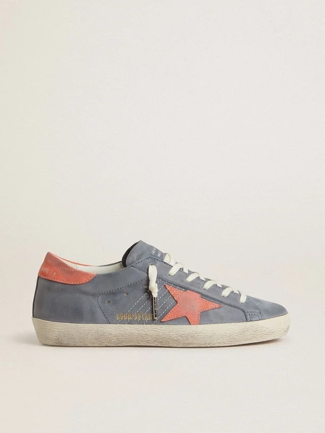 Super-Star pour femme en nubuck bleu avec étoile et languette de talon en daim rose