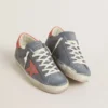 Super-Star pour femme en nubuck bleu avec étoile et languette de talon en daim rose