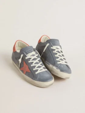 Super-Star pour femme en nubuck bleu avec étoile et languette de talon en daim rose