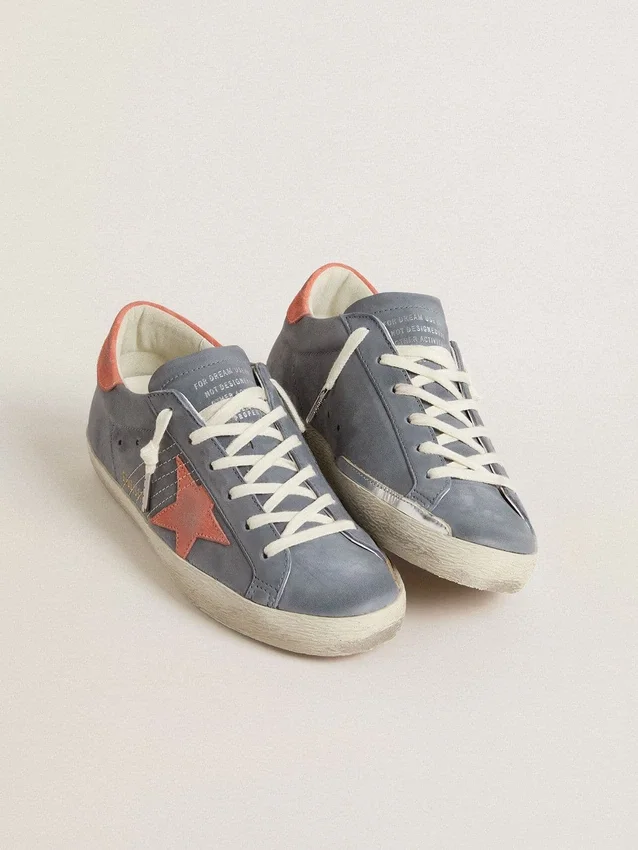 Super-Star pour femme en nubuck bleu avec étoile et languette de talon en daim rose