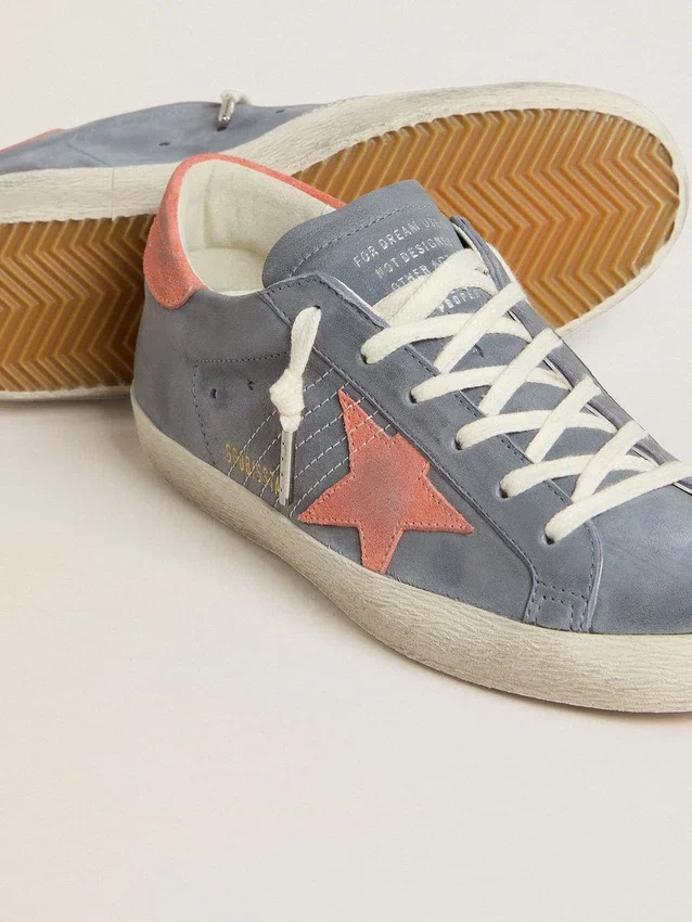 Super-Star pour femme en nubuck bleu avec étoile et languette de talon en daim rose