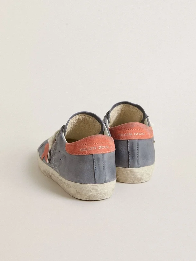 Super-Star pour femme en nubuck bleu avec étoile et languette de talon en daim rose