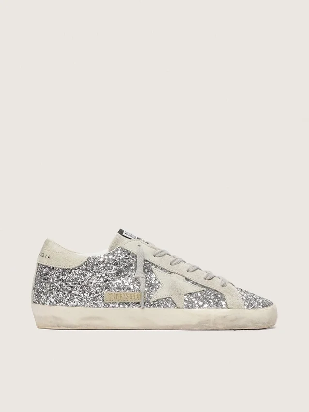 Super-Star pour femme en paillettes argentées avec étoile en daim gris glacé