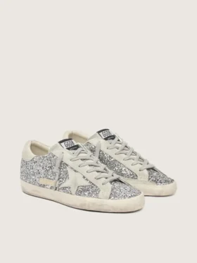 Super-Star pour femme en paillettes argentées avec étoile en daim gris glacé