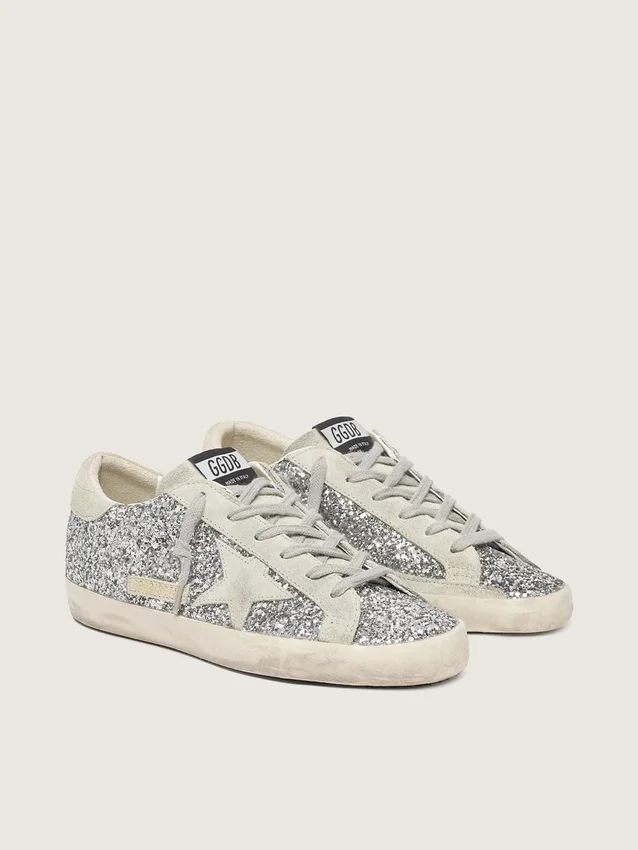 Super-Star pour femme en paillettes argentées avec étoile en daim gris glacé