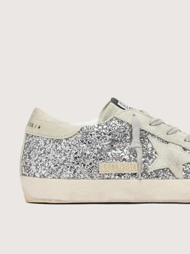Super-Star pour femme en paillettes argentées avec étoile en daim gris glacé