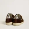 Super-Star pour femme en velours cognac avec étoile et languette de talon en cuir métallisé