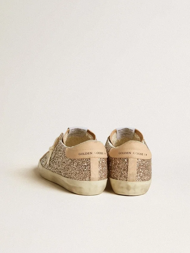 Super-Star pour femme, pailletée argentée, avec étoile et languette de talon en cuir