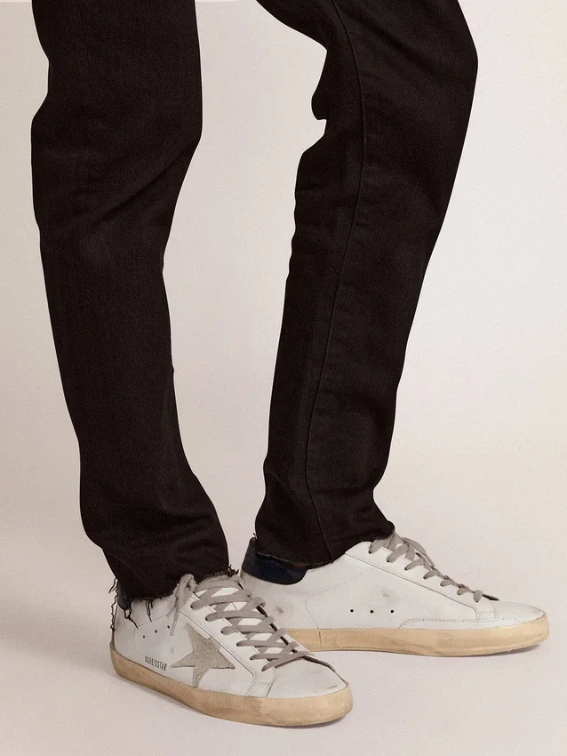 Super-Star pour homme avec étoile en daim et languette de talon bleue