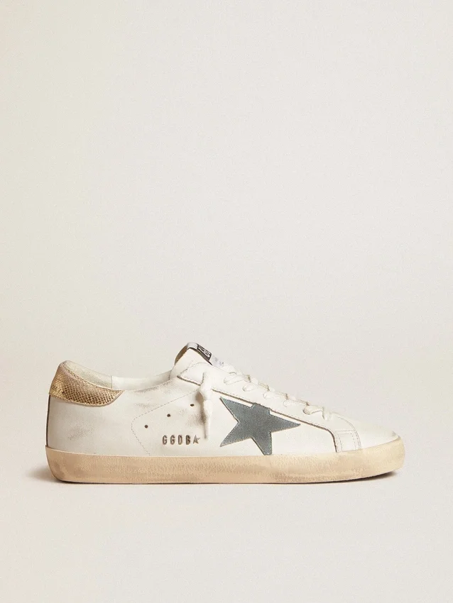 Super-Star pour homme avec étoile en daim et languette de talon en cuir imprimé serpent platine