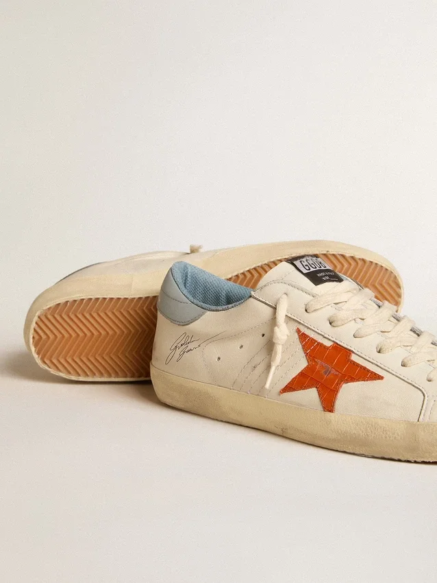 Super-Star pour homme avec étoile imprimé crocodile et languette de talon bleu argenté