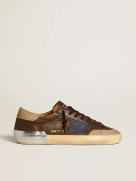 Super-Star pour homme en cuir avec étoile en cuir bleu et languette de talon en nubuck beige