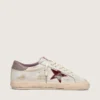 Super-Star pour homme en cuir blanc avec étoile en cuir laminé bordeaux