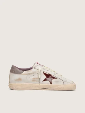 Super-Star pour homme en cuir blanc avec étoile en cuir laminé bordeaux