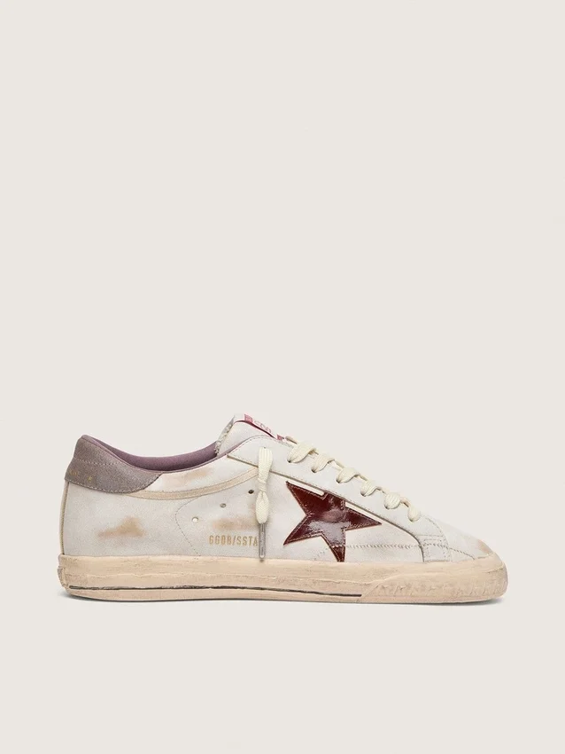 Super-Star pour homme en cuir blanc avec étoile en cuir laminé bordeaux