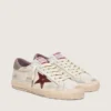 Super-Star pour homme en cuir blanc avec étoile en cuir laminé bordeaux