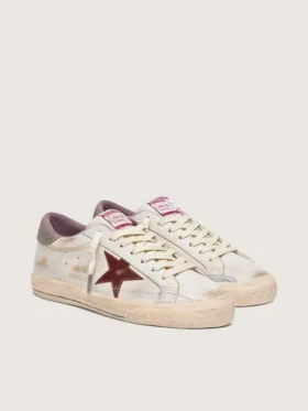 Super-Star pour homme en cuir blanc avec étoile en cuir laminé bordeaux