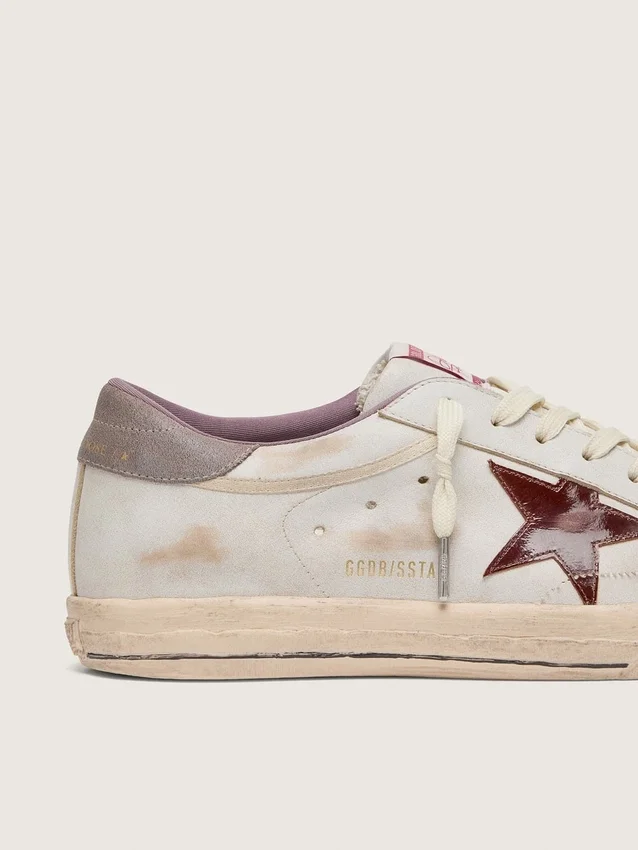 Super-Star pour homme en cuir blanc avec étoile en cuir laminé bordeaux