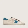 Super-Star pour homme en cuir blanc avec étoile en daim turquoise