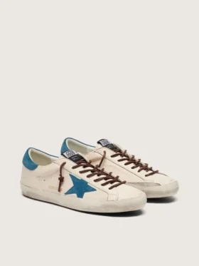 Super-Star pour homme en cuir blanc avec étoile en daim turquoise