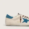 Super-Star pour homme en cuir blanc avec étoile en daim turquoise