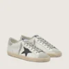 Super-Star pour homme en cuir blanc avec étoile en nubuck noir et languette de talon en cuir métallisé argenté