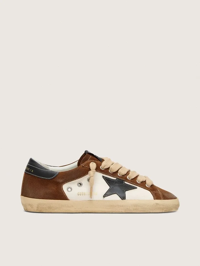 Super-Star pour homme en cuir blanc et daim marron avec étoile en cuir noir