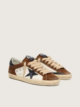 Super-Star pour homme en cuir blanc et daim marron avec étoile en cuir noir