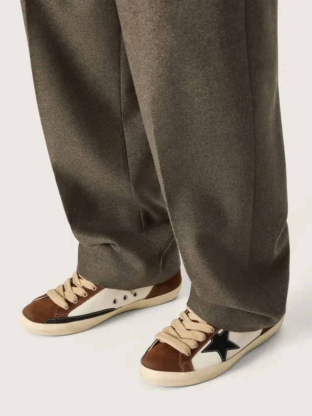 Super-Star pour homme en cuir blanc et daim marron avec étoile en cuir noir
