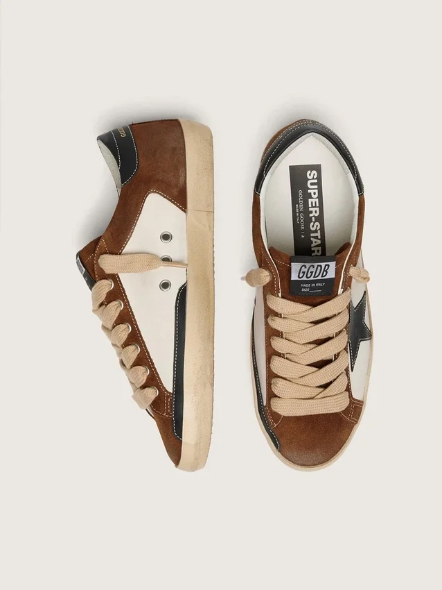 Super-Star pour homme en cuir blanc et daim marron avec étoile en cuir noir