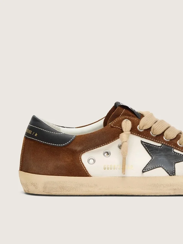Super-Star pour homme en cuir blanc et daim marron avec étoile en cuir noir