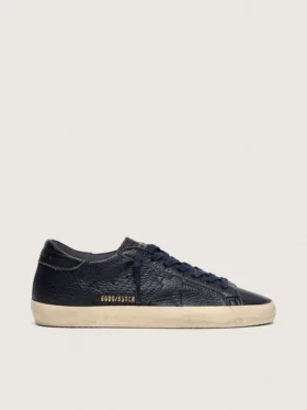 Super-Star pour homme en cuir bleu marine avec étoile en cuir ton sur ton