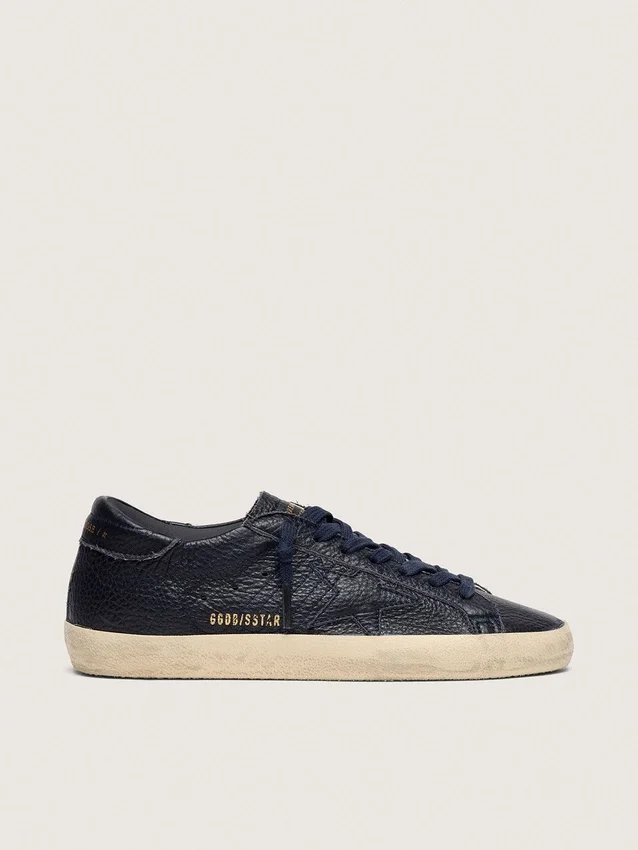 Super-Star pour homme en cuir bleu marine avec étoile en cuir ton sur ton