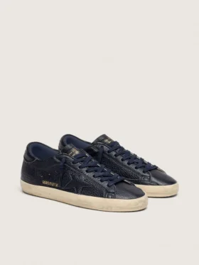 Super-Star pour homme en cuir bleu marine avec étoile en cuir ton sur ton