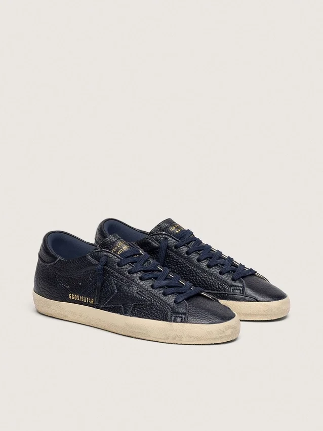 Super-Star pour homme en cuir bleu marine avec étoile en cuir ton sur ton